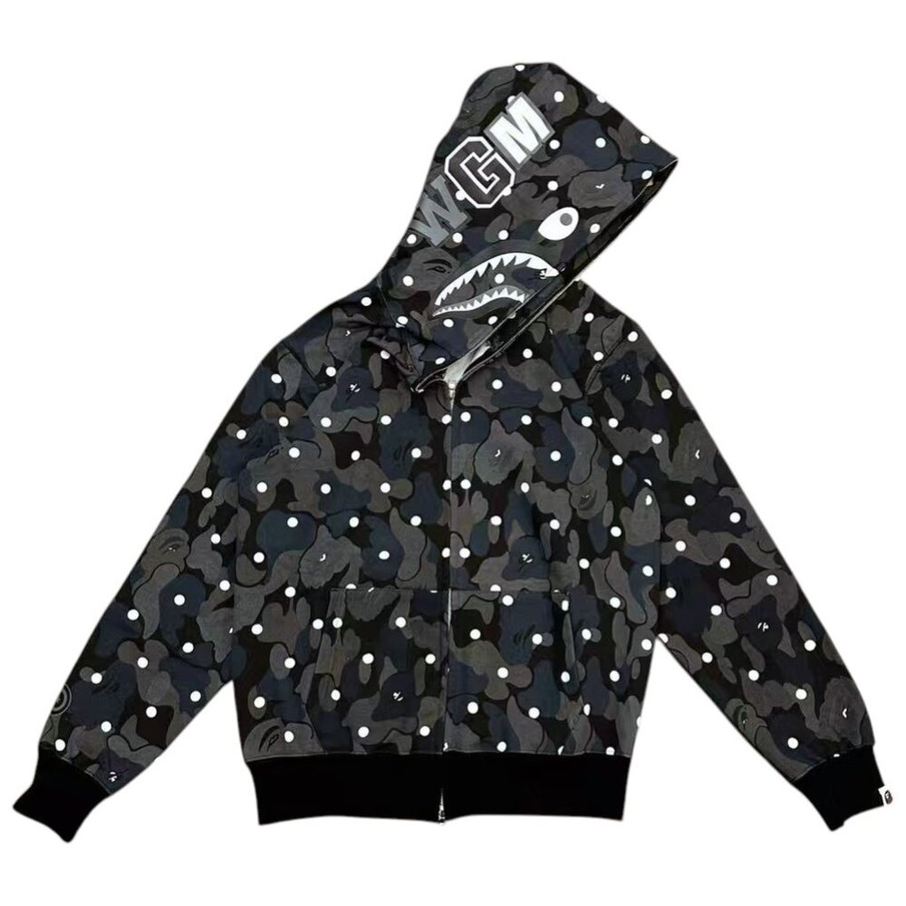 BAPE ABC Dot Camo Shark WGM Full Zip Hoodie Black | A Bathing Ape